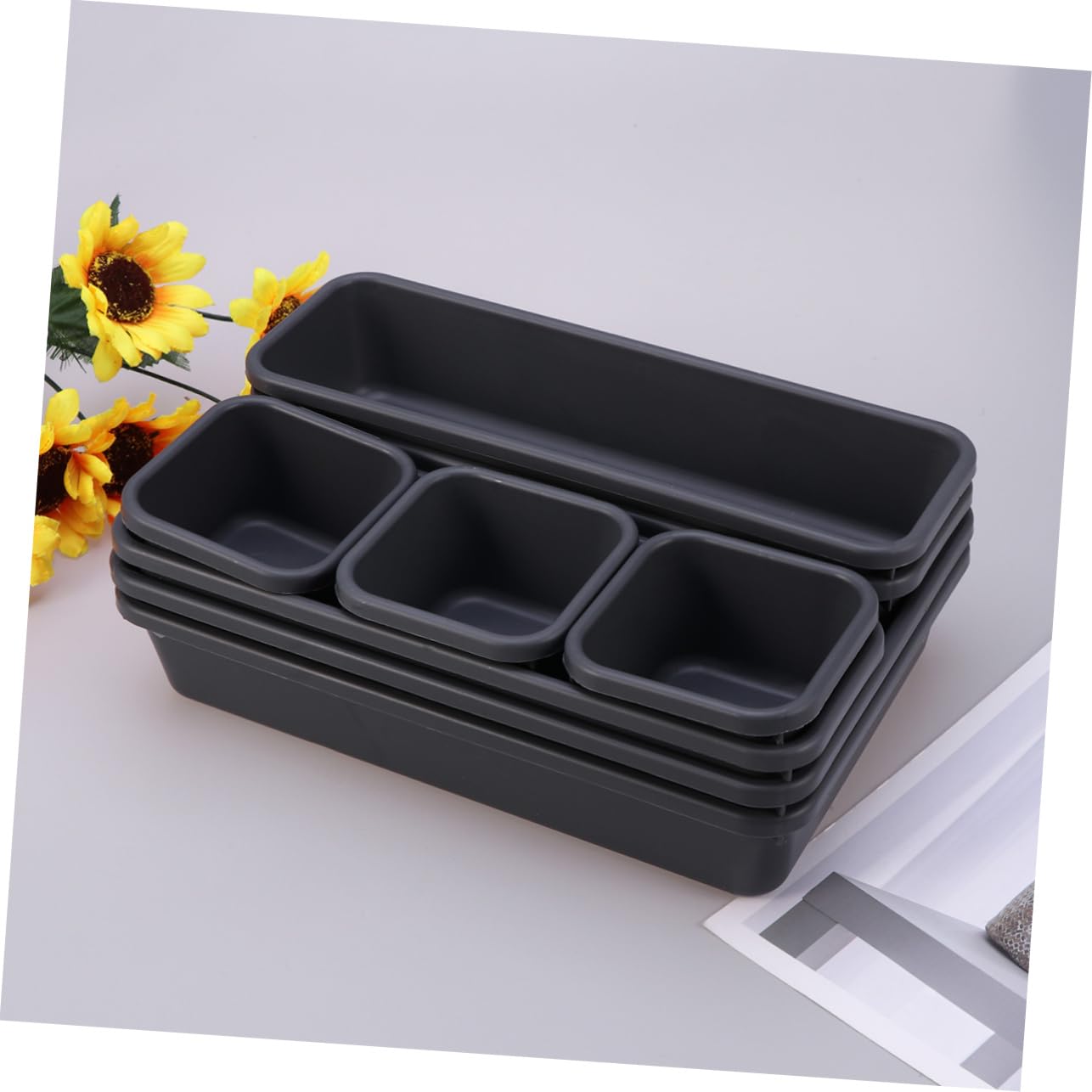 BCOATH Desktop Plastic Compartment Organizer Box for Tableware and Household Items Compartment Storage Drawer for Organization Black