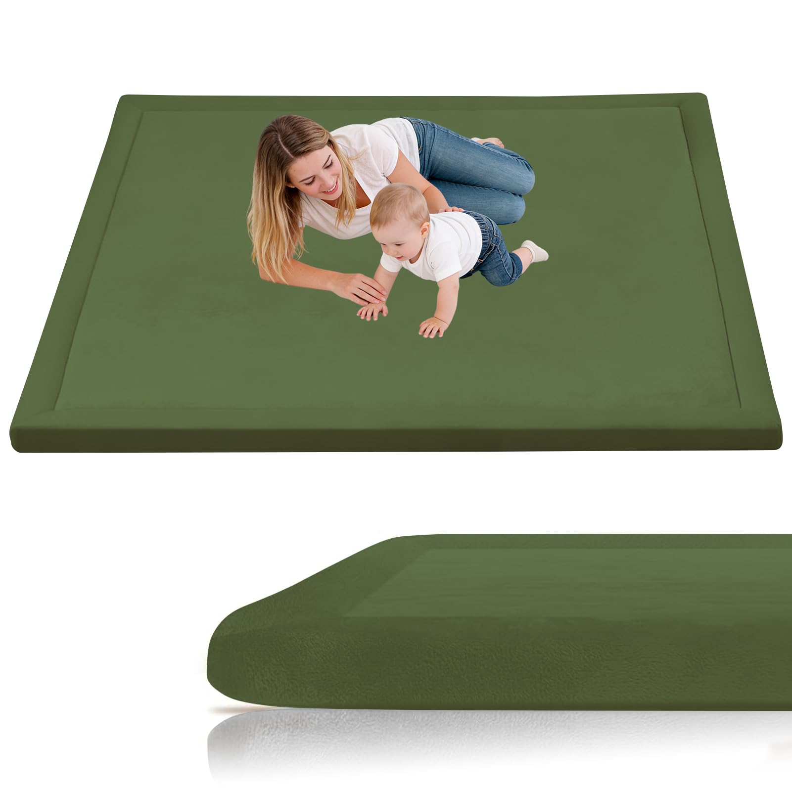 Stqyeiw Large Kids Crawling Play Mat 200 x 400 cm Army Green Baby Play Mat, Large Thick Foam 3cm Memory Foam Mat Non Slip for Children Toddlers Babies Tummy Time Training Early Walking Playpen Mat