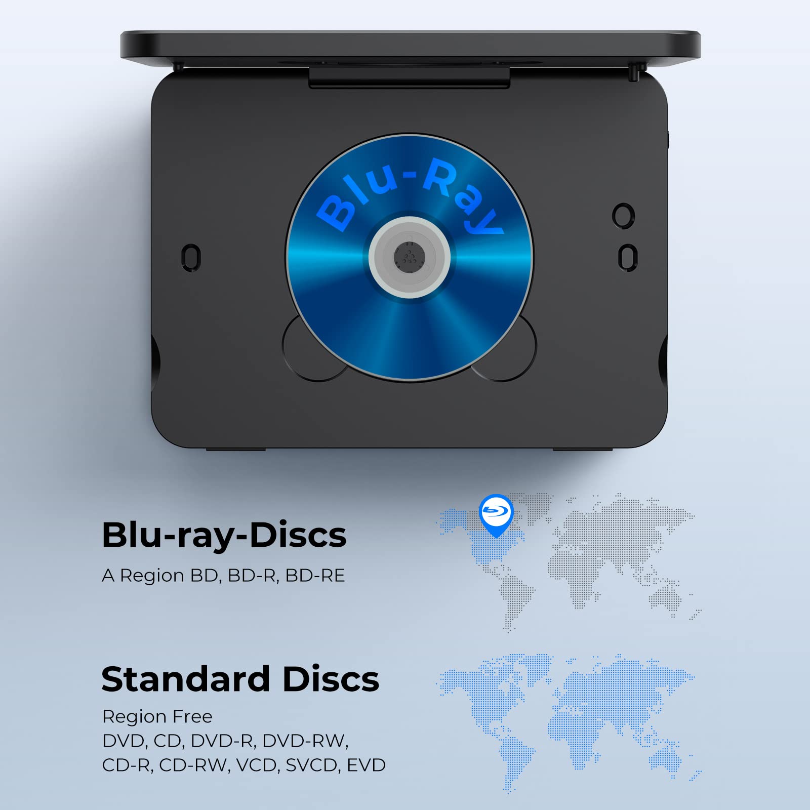 NAVISKAUTO Blu Ray DVD Player Auto 2 Bildschirme 10,1" Mit 4 Stunden Akku, tragbarer Bluray DVD Player 2 Monitore Kopfstütze HDMI Ausgang USB SD