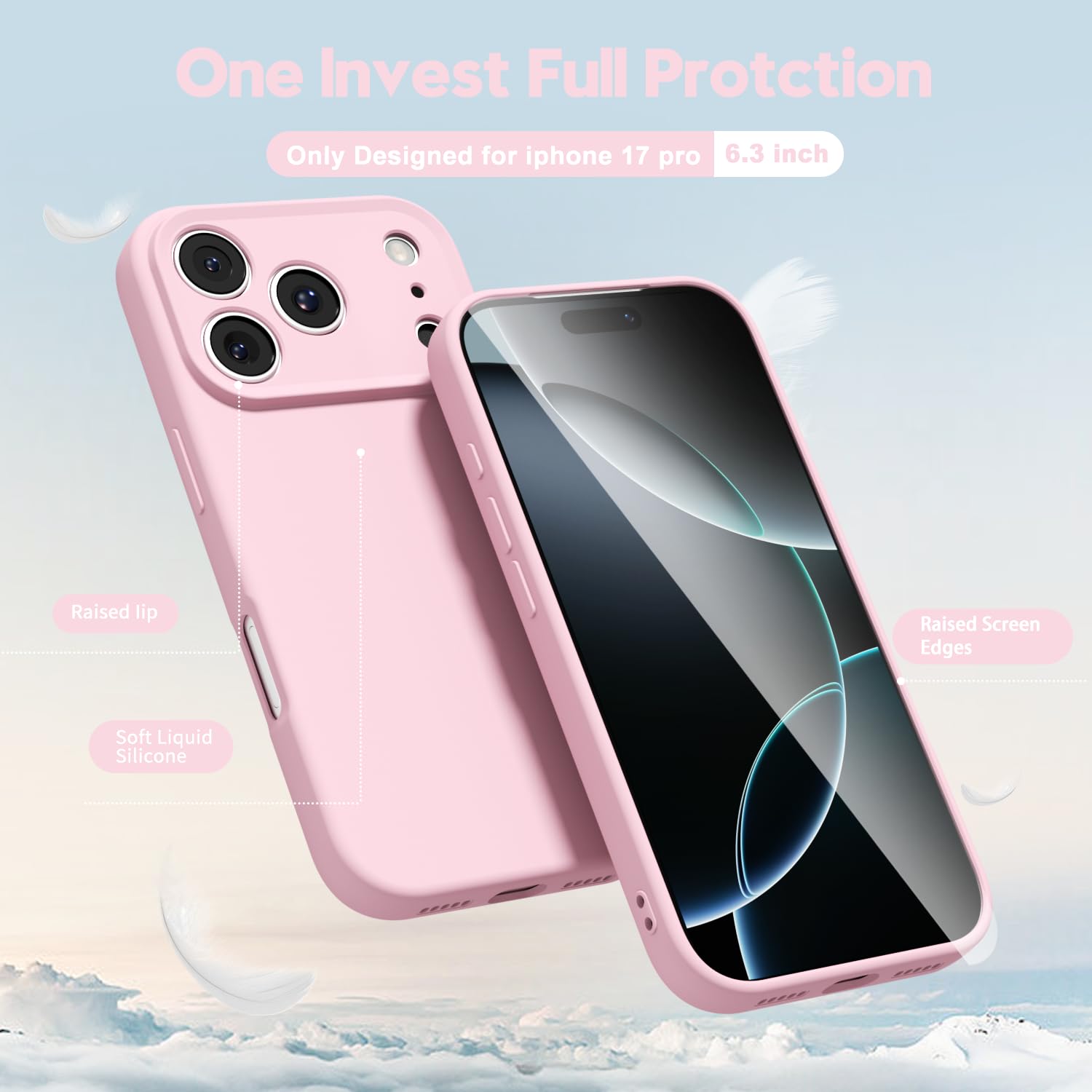 oakxco for iPhone 16 Pro Max Case Liquid Silicone, Soft Rubber Gel Elegant Aesthetic Basic Simple Cover, Cute Thin Slim TPU Matte Solid Color Plain Smooth Case for Women Girl, Light Pink — view 490