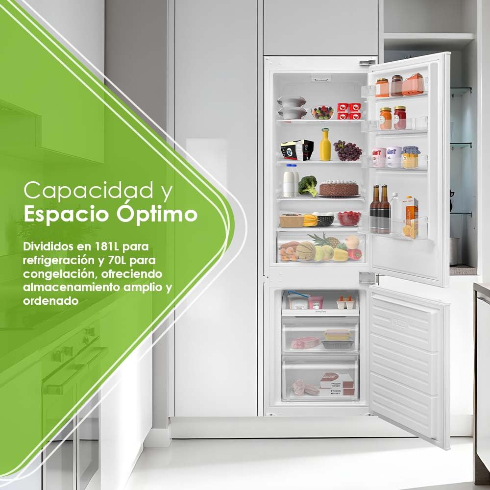 Aspes Frigorífico Combi 2 Puertas Blanco ACI1775500E. Capacidad 251 Litros, No Frost, Multi AirFlow, Puerta Reversible, Bajo Nivel Sonoro, Eficiencia Energética Clase E