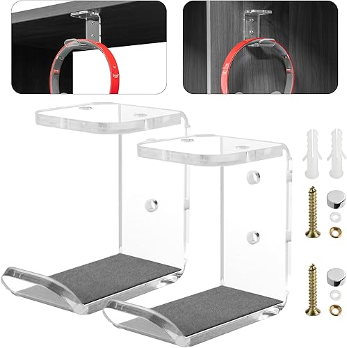 Miniatura 8 de Cosmos 2 ganchos para colgar auriculares debajo del escritorio, ganchos de montaje en pared con cinta adhesiva y juego de tornillos, compatibles con