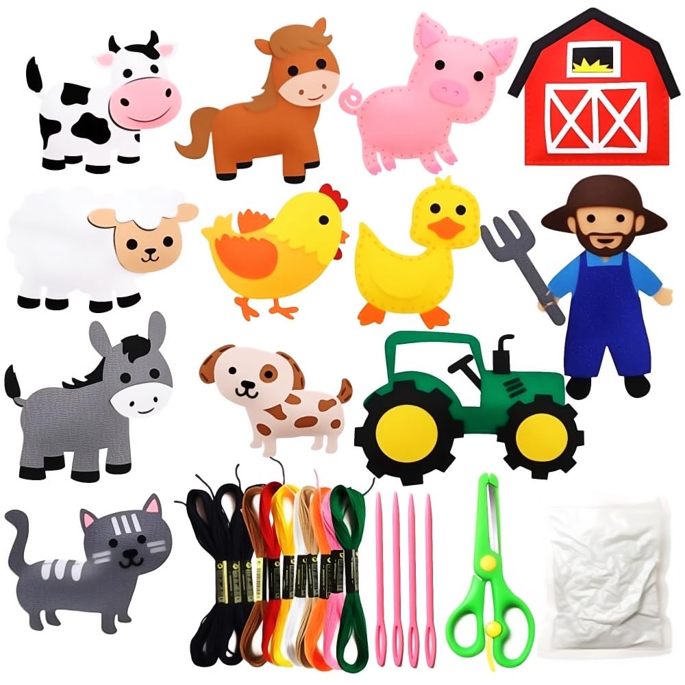 Loisir Créatif Couture 7-12 Ans Aisamco 12Pcs Kit D'artisanat De Couture D'animaux Pour Les Enfants, Ensemble D'artisanat Et De Couture De Bricolage, Thème De La Ferme, Kit De Couture Amusant Et éducatif