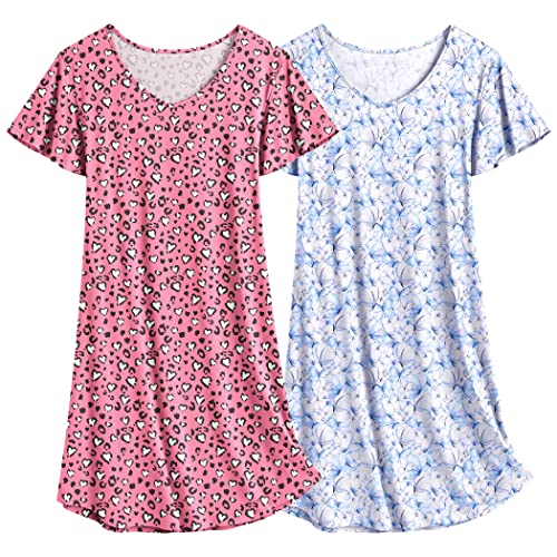 Image of Ekouaer 2 Pack Nightgowns for Women Short Sleeve Nightshirt Soft Sleepdress