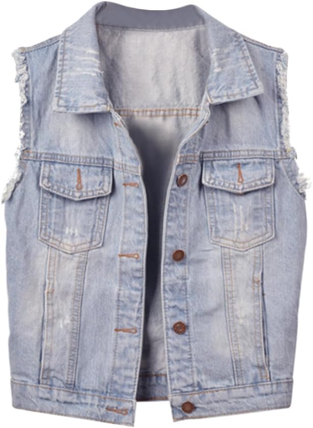 CHICFOR Big Girls' Denim Vest Casual Coat Sleeveless Jean Jacket