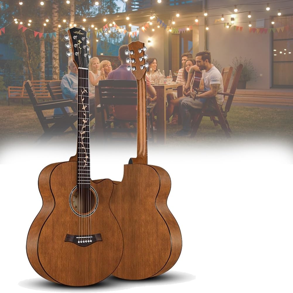 Drewniana gitara akustyczna dla dorosłych, 6 stalowych strun gitara akustyczna z torbą na gitarę, podstawowy samouczek gitary ludowej dla początkujących