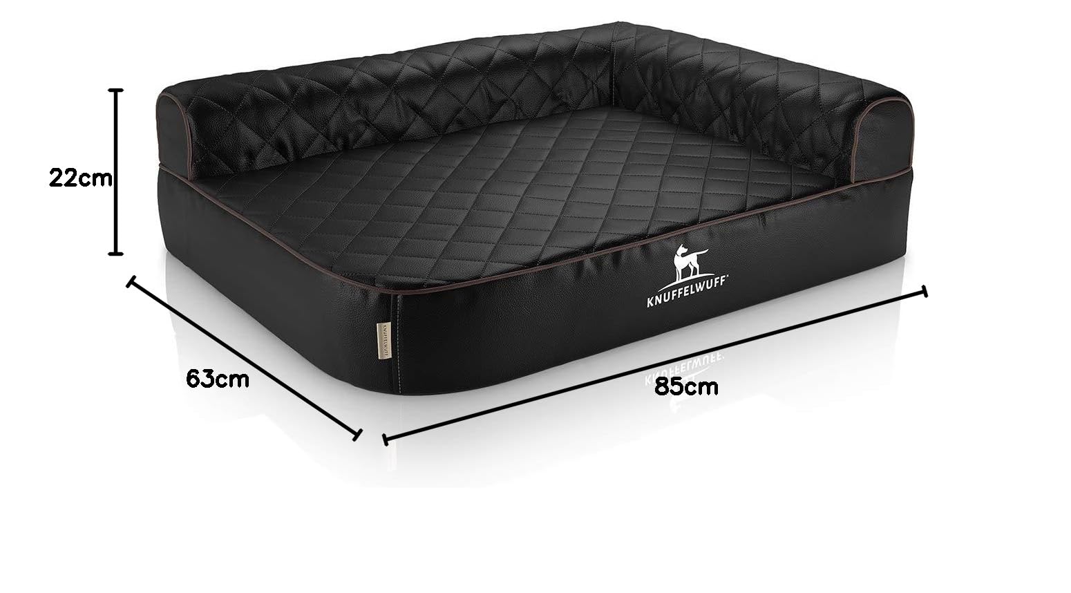 Knuffelwuff 14109-004 - Cama ortopédica para Perros (Lavable, Piel sintética, M-L, Respaldo Derecho), Color Negro