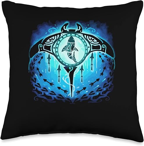 Stingray Manta Ray Retro Almohada estilo tatuaje polinesio tribal hawaiano, 16 x 16 pulgadas, multicolor