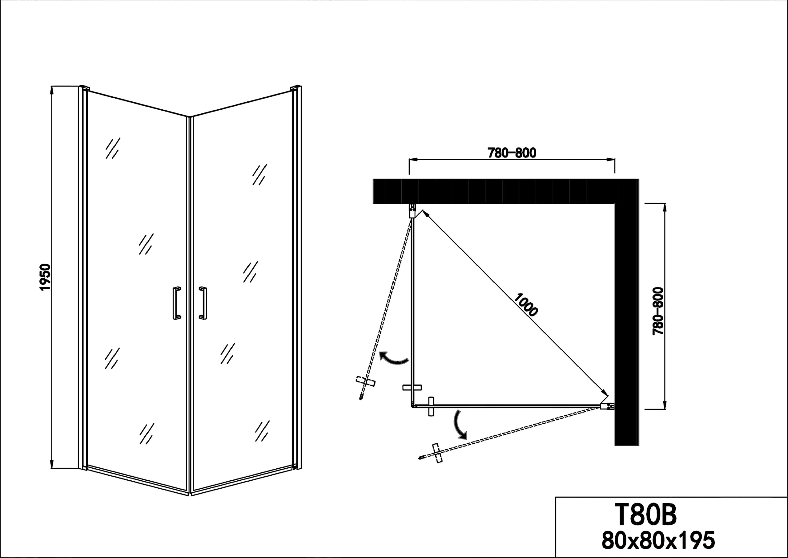 Sanotechnik Schwenktüre Elite Black 78,5-79,5 x 195cm - Dusche Glastür Schwarz, Pendeltür, Nischentür, Duschtrennwand, Verwendbar als Eckdusche: 2 Türen gleicher Größe bestellen, Nischentüre