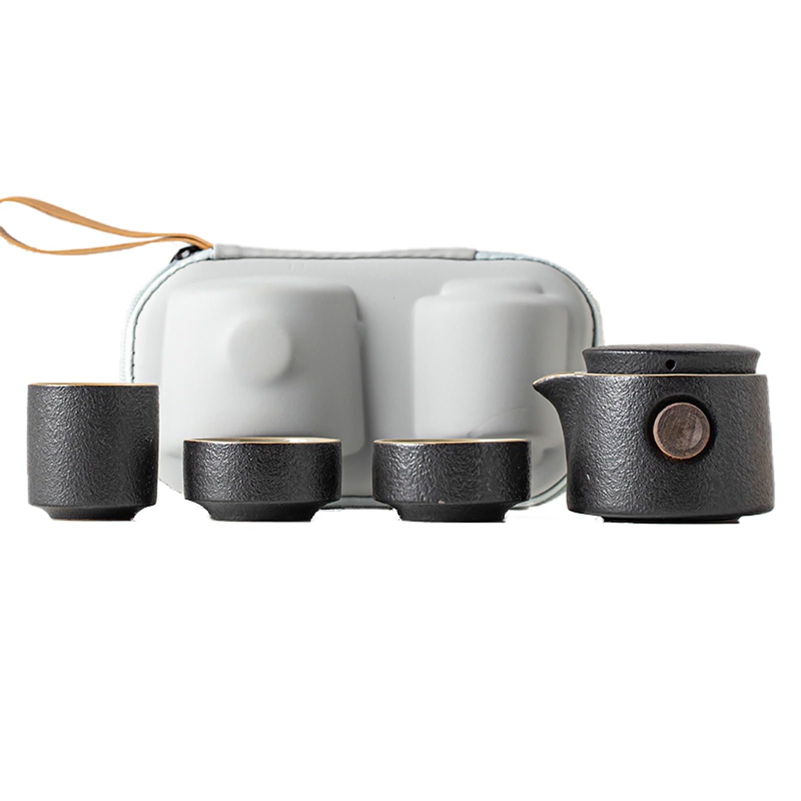 KEYDUACU Set da tè portatile, set da tè in ceramica, tra cui 1 teiera, 2 tazze da tè, 1 tazza giusta, una scatola portatile, set da tè cinese kung fu, può essere casa, regali, all'aperto (nero)