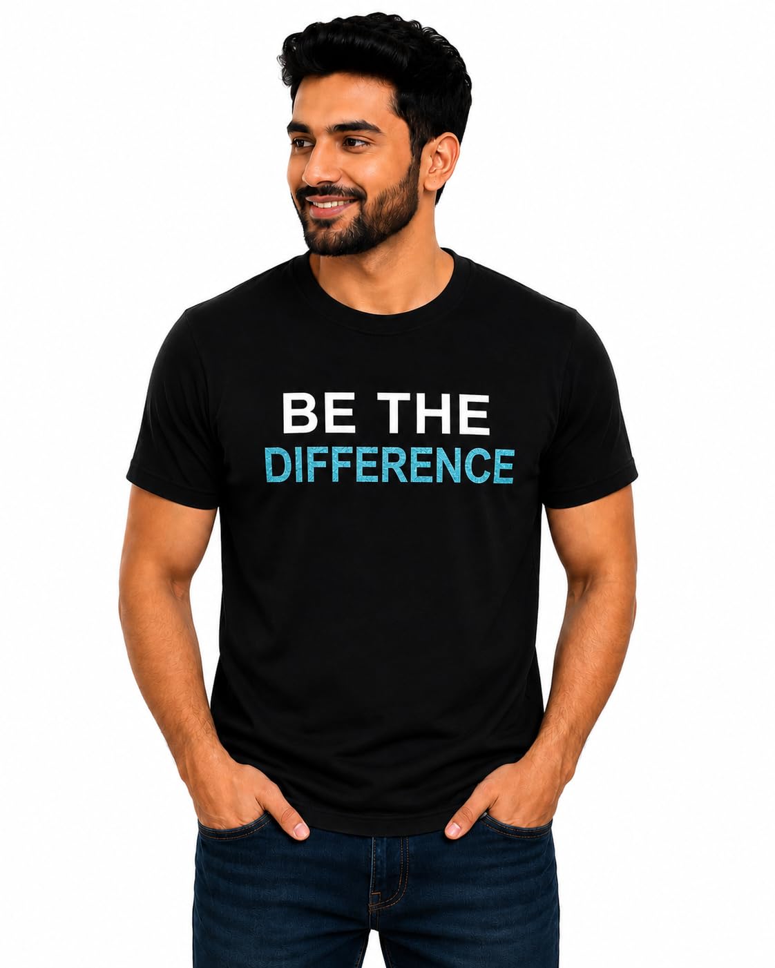 Be The Difference Motivational T-Shirt for Men | Premium HTV Vinyl Graphic Printed Round Neck Half Sleeve Cotton Blend Tee | Casual Inspirational Quote T-Shirt-picture-11