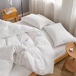 Ensemble de housse de couette Face Two Face 100 % coton lavé, housse de couette au toucher lin, respirante, durable, douce et confortable (reine, blanc)