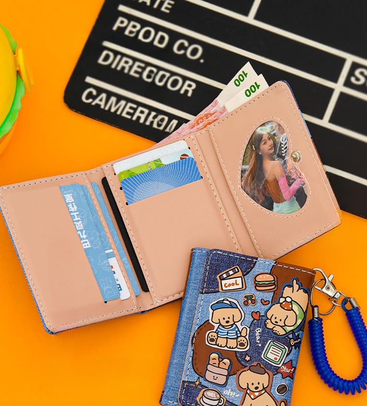 Small Wallet Women Cute Purse, Coquette Accessories Trifold Y2k Accessories Wallet Card Holder Cutecore Card Cases (Denim Puppy)4