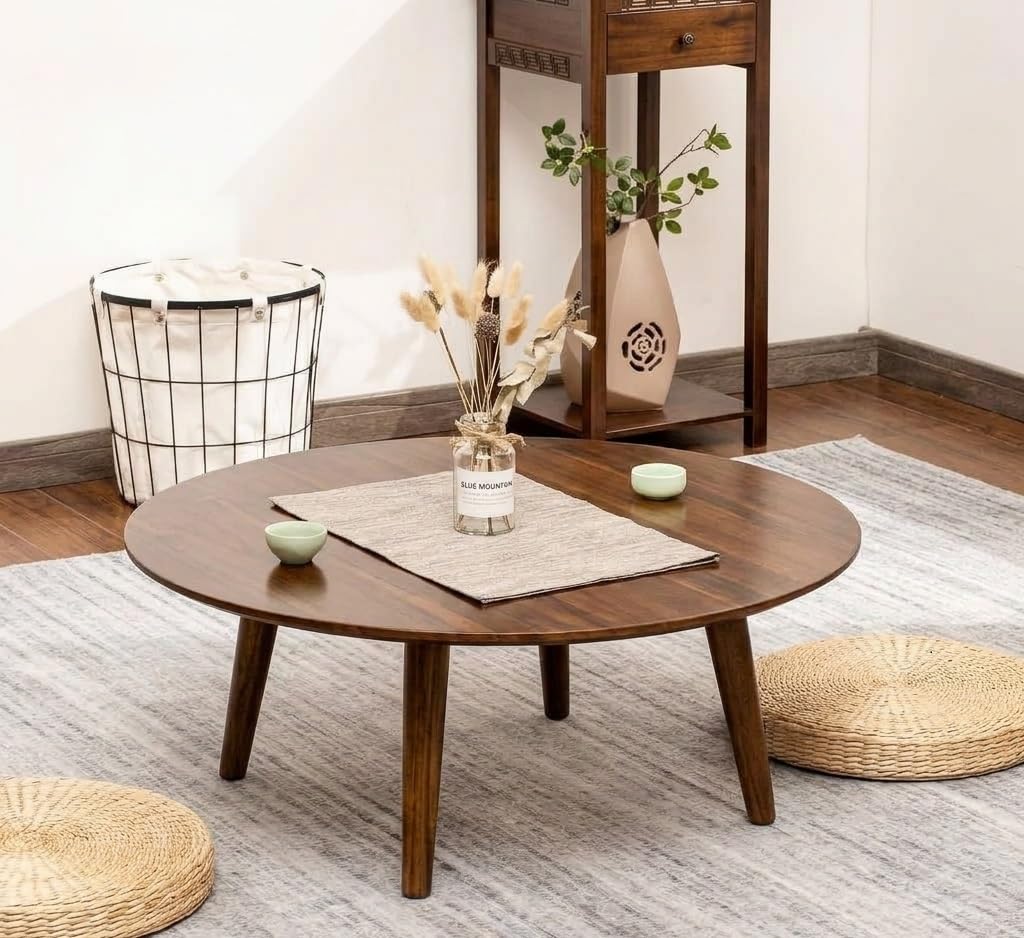 small round coffee table, solid wood mid century floor table 26 * 26 * 15 inch
