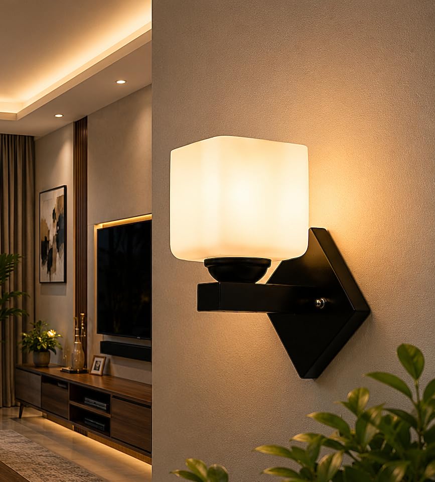 Image of Home Decor Wall Lights Glass Lamp Shade with Premium Finish & E27 Bulb Holder for Living Room, Bedroom, Balcony, Kitchen, Cafes | Decorative Night Lamps Fixtures | Elegant Wall Hanging Lights