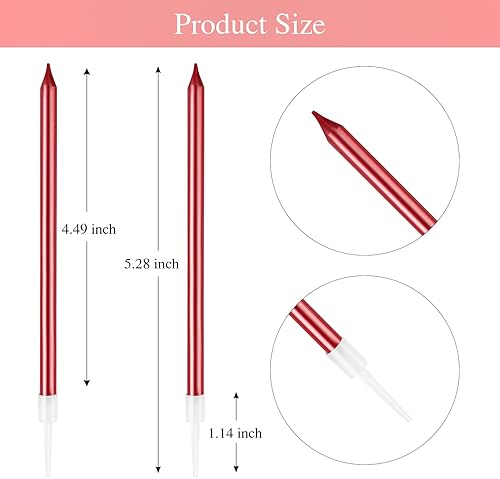 Miniatura 3 de BEAN LIEVE Velas rojas de cumpleaños, 24 unidades, velas largas y delgadas para pasteles, velas de fiesta para cumpleaños, boda, decoración de