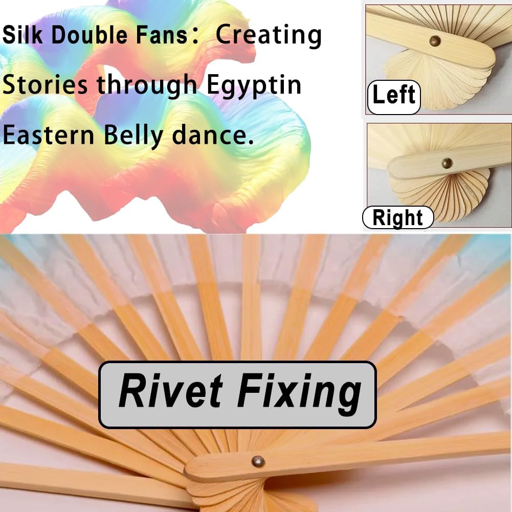 Women Chinese Natural Silk Hand Made 1 Pair (Left+Right) Belly Dance Fan Veils Length 1.8m Width 0.9m - Image 6