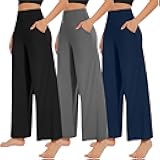3 Pack Women's Wide Leg Pants with Pockets High Waist Loose Sweatpants Casual Lounge Yoga Workout Palazzo