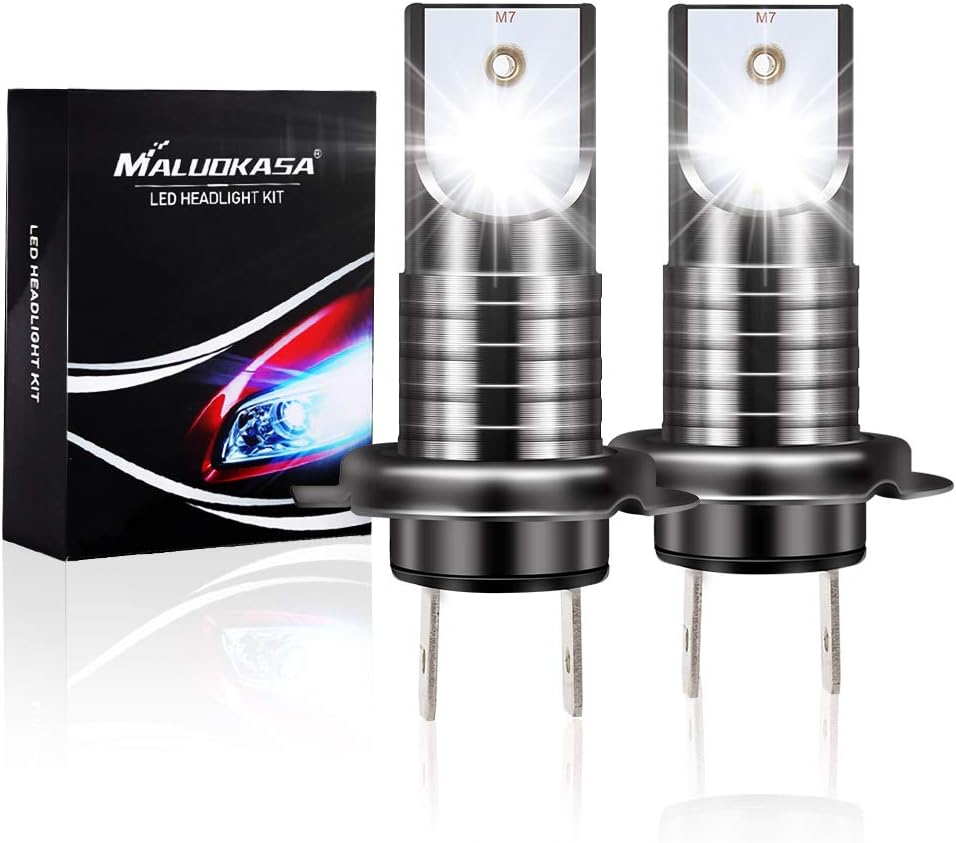 H7 LED Headlight Bulbs, MALUOKASA CSP Chips 100W 6000K 16000LM H7 Car Headlight Bulbs, All-in-One EMC Anti-jamming LED Conversion Kit Replace for HID or Halogen Bulbs with Canbus, 2 Pack