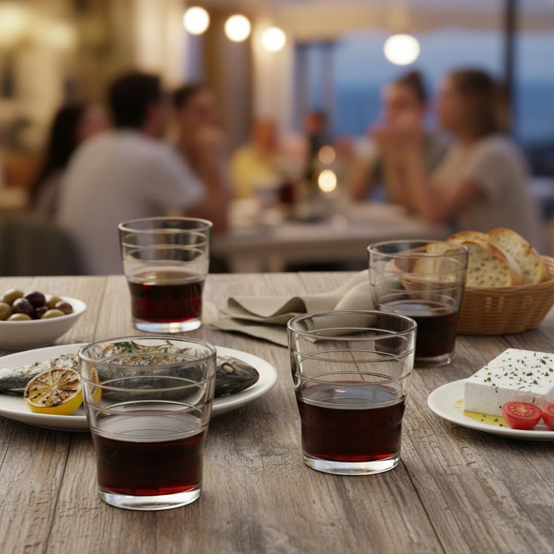 Authentische griechische Taverna Weinglas ohne Stiel, 4-teiliges Geschenkbox-Set