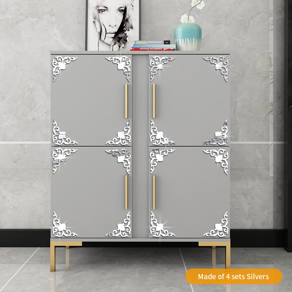 Neukids 16 Pieces Acrylic Mirror Wall Sticker, Silver Flower Wall Stickers - Image 2