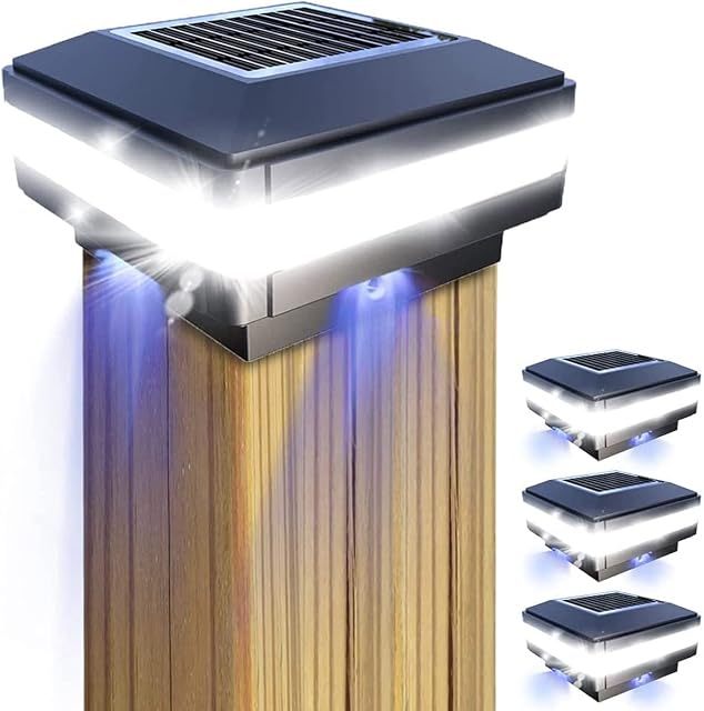 GEYUEYA Home Solar LED Post Lights Outdoor Garden IP65 Waterproof Square Black Landscape Post Cap Lamp for Patio Fence Deck Wooden Posts(4 Pack)