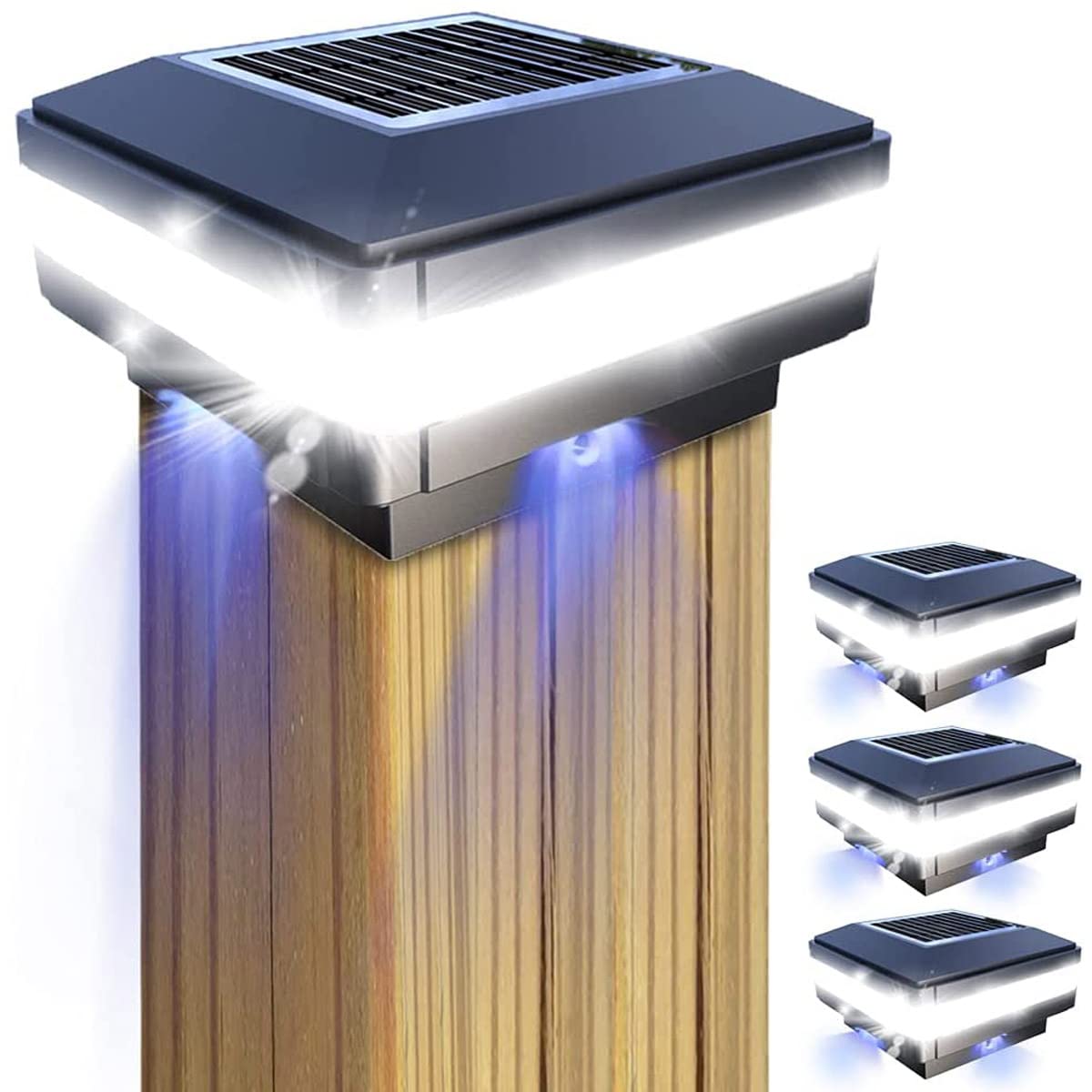 GEYUEYA Home Solar-Pfostenleuchten, Solar-Pfostenkappenleuchten, Zaunleuchten für den Außenbereich für 10,2 x 10,2 x 12,7 x 15,2 x 15,2 cm, Holzpfosten, Deck, Terrasse, Garten, Hof, Dekor