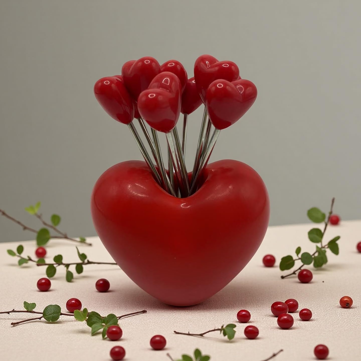 Set of 10 Stainless Steel Fruit forks and 1 Love Holder, Dessert Forks Salad Forks Food Picks