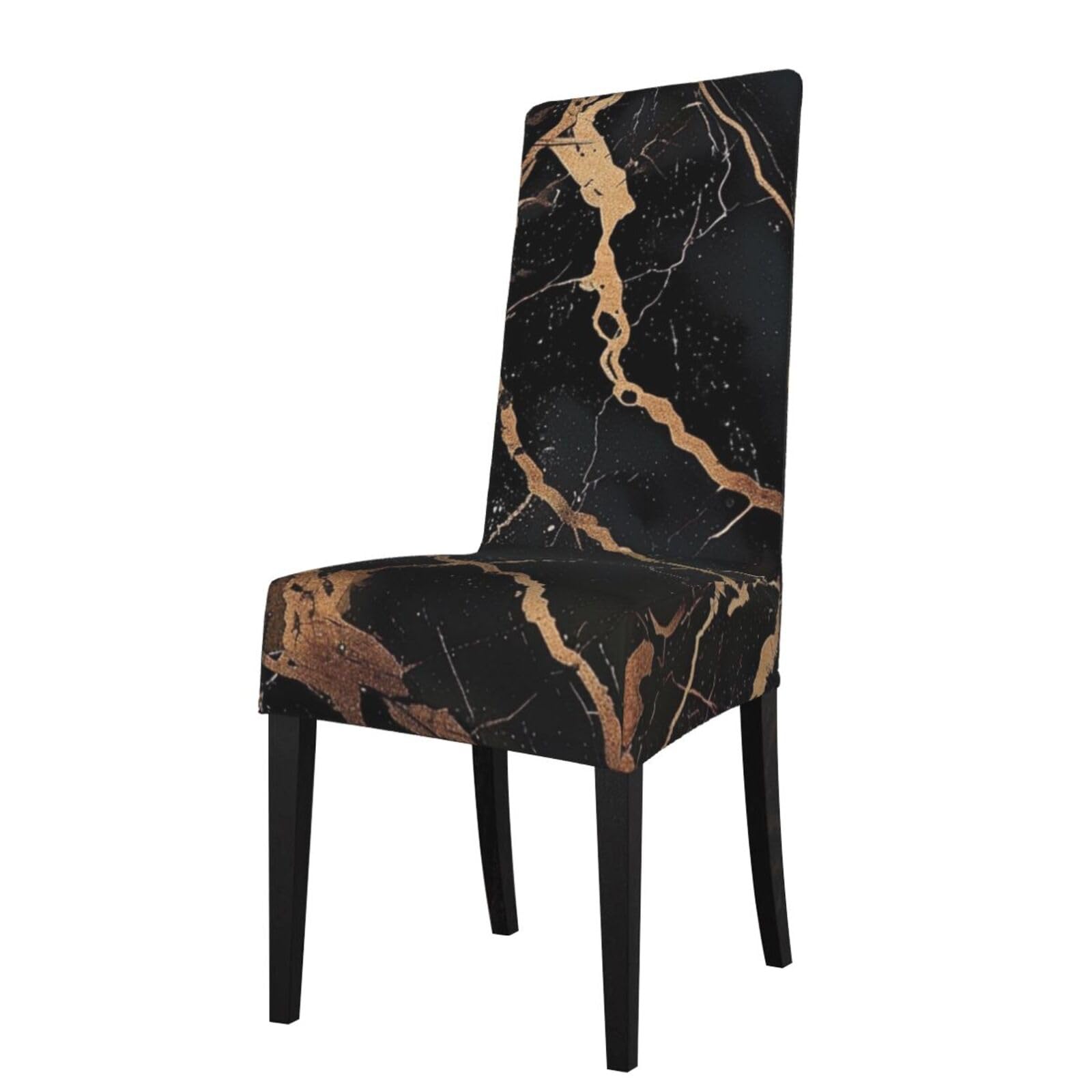 WPKJU Black Gold Marble Print Dining Chair Covers Removable Chair Seat Covers Decorative for Kitchen & Bar Stools