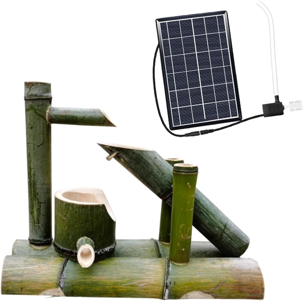 Bamboo Fountain Kit with Pump, Solar Powered Outdoor Water Fountain,Handmade Smooth Natural Split-Resistant Bamboo DIY Indoor/Outdoor Garden Zen Bamboo Fountain,55CM,C