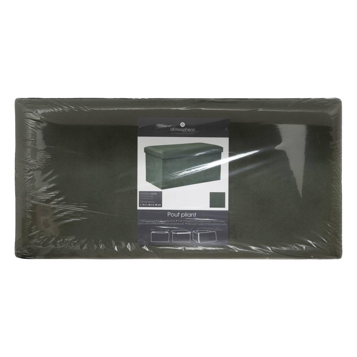 Atmosphera - Banco de almacenaje Lilou, Verde Caqui - Plegable, Tela de terciopelo, 76 x 38 x 38 cm - para salón y dormitorio