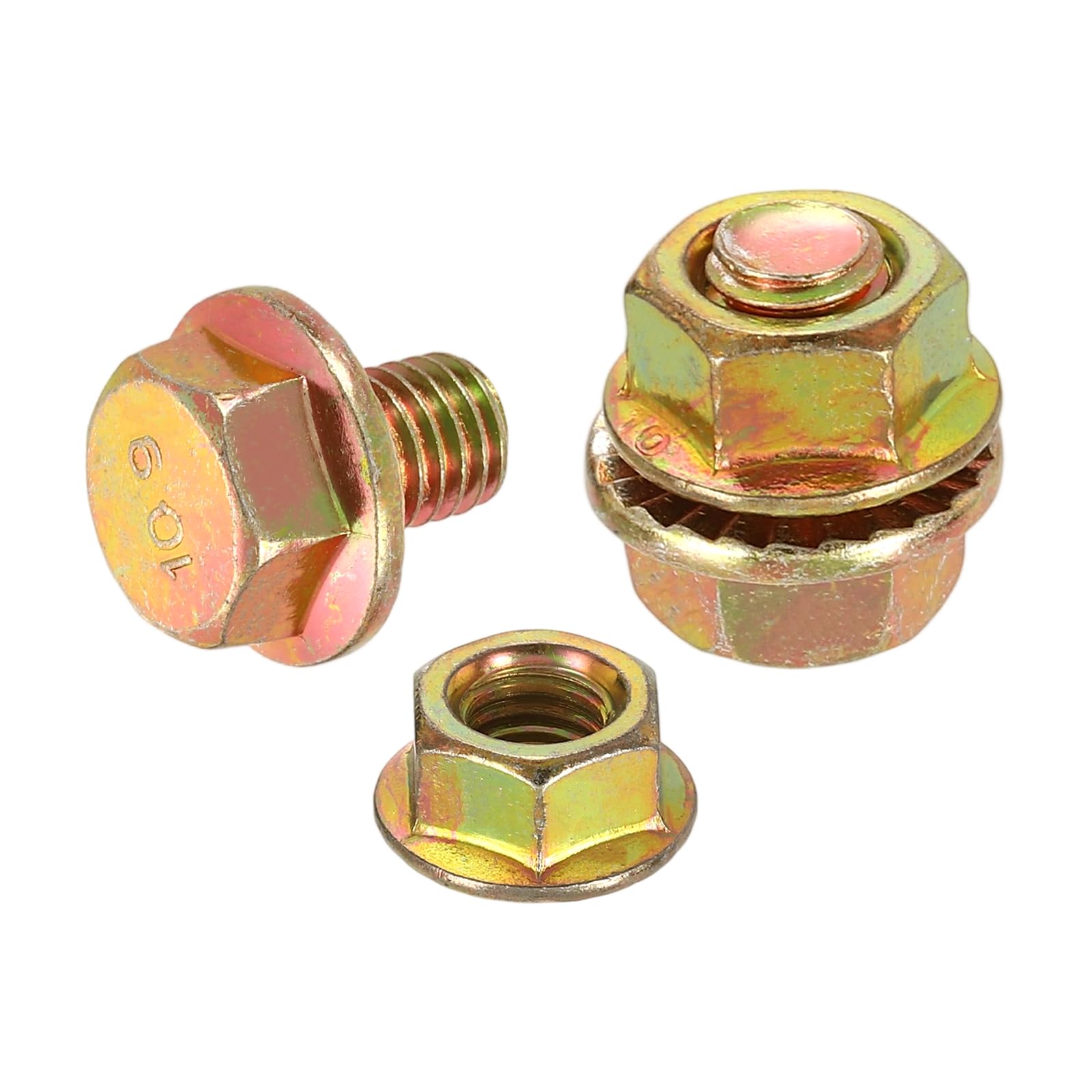 sourcing map M8 x 10mm Flanged Hex Head Bolts, 10Pcs Zinc-Plated Carbon Steel Flange Hexagon Screws with Nuts, Fully Threaded, for Machinery Industry Home Appliances