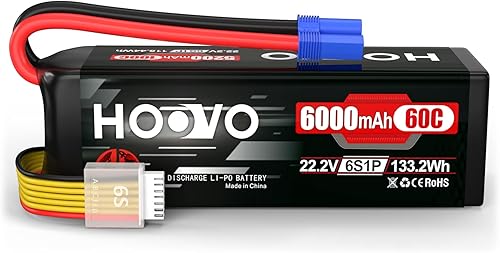 HOOVO Batería LiPo de 22.2V 6000mAh 60C 6S con enchufe EC5 para RC Quadcopter Camión Barco Avión Helicóptero Vehículo RC