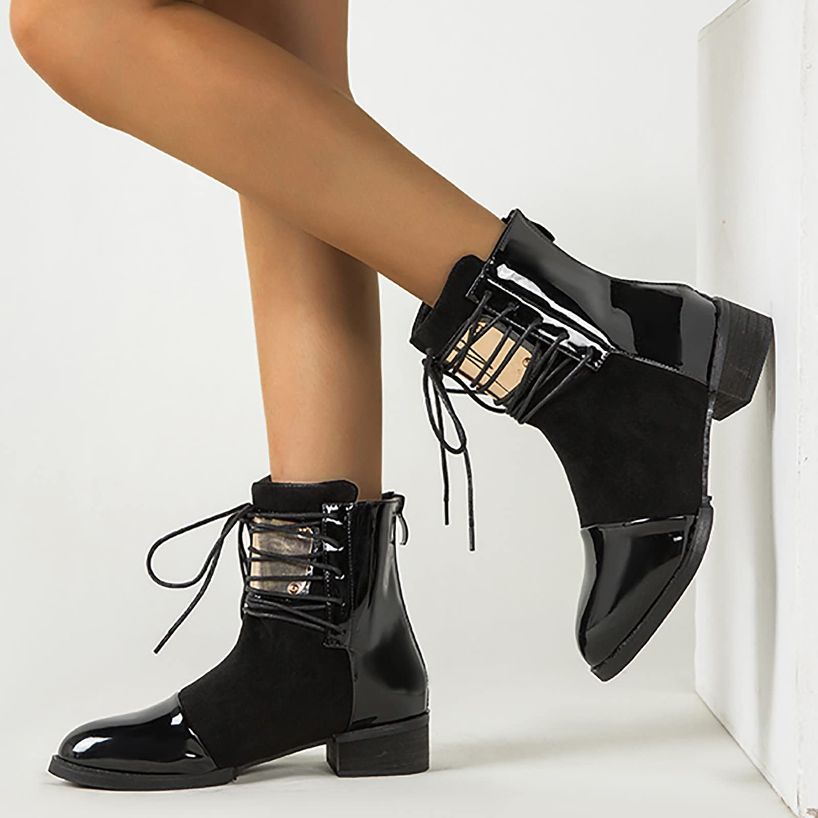 Stivali in Pelle Scarpe Casual Stivali Donne Tacco Chunky Stivali alla Caviglia Stivali Corti