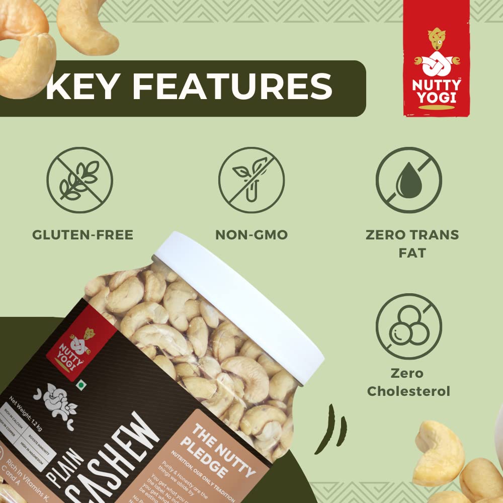 Nutty Yogi Cashew 1.2kgs Jar| Whole Crunchy Cashew | 100% Natural Premium Kaju Nuts Dry Fruit | Nutritious & Delicious | Gluten Free & Plant based Protein| Healthy Snacking|Low Sugar| Healthy Fats & Fiber 3