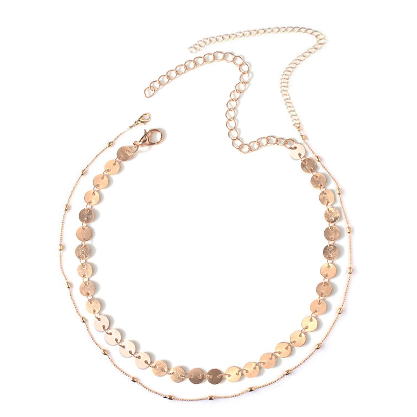 LedanderDouble Belly Chain, Gold Sequins Layered Waist Chain Set, Beads Belt Body Chain Beach Bikini Chain Bohemian Jewelry for Women and Girls