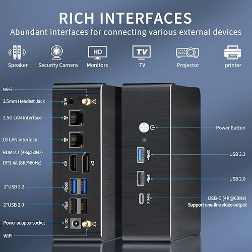 Miniatura 6 de Thdeukoty Mini PC i9-12900H 14C/20T hasta 5.0GHz, Mini computadora de escritorio Windows 11 Pro (TPM2.0), 64G RAM 2T Pcie 4.0 SSD, pantalla triple