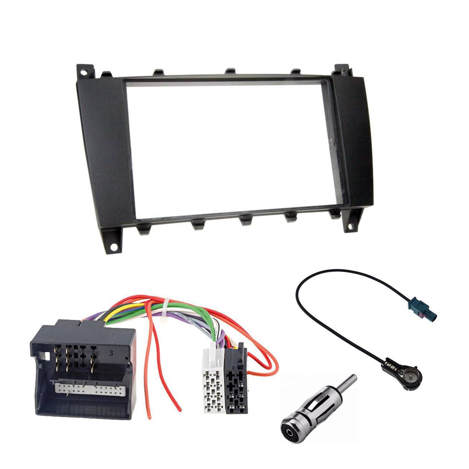 Audioproject A303-10 - Set mascherina autoradio doppio DIN compatibile per Mercedes Benz Classe C W203 S203 CL203 CL203 CLC 2004-2007 adattatore radio adattatore antenna 2 DIN nero