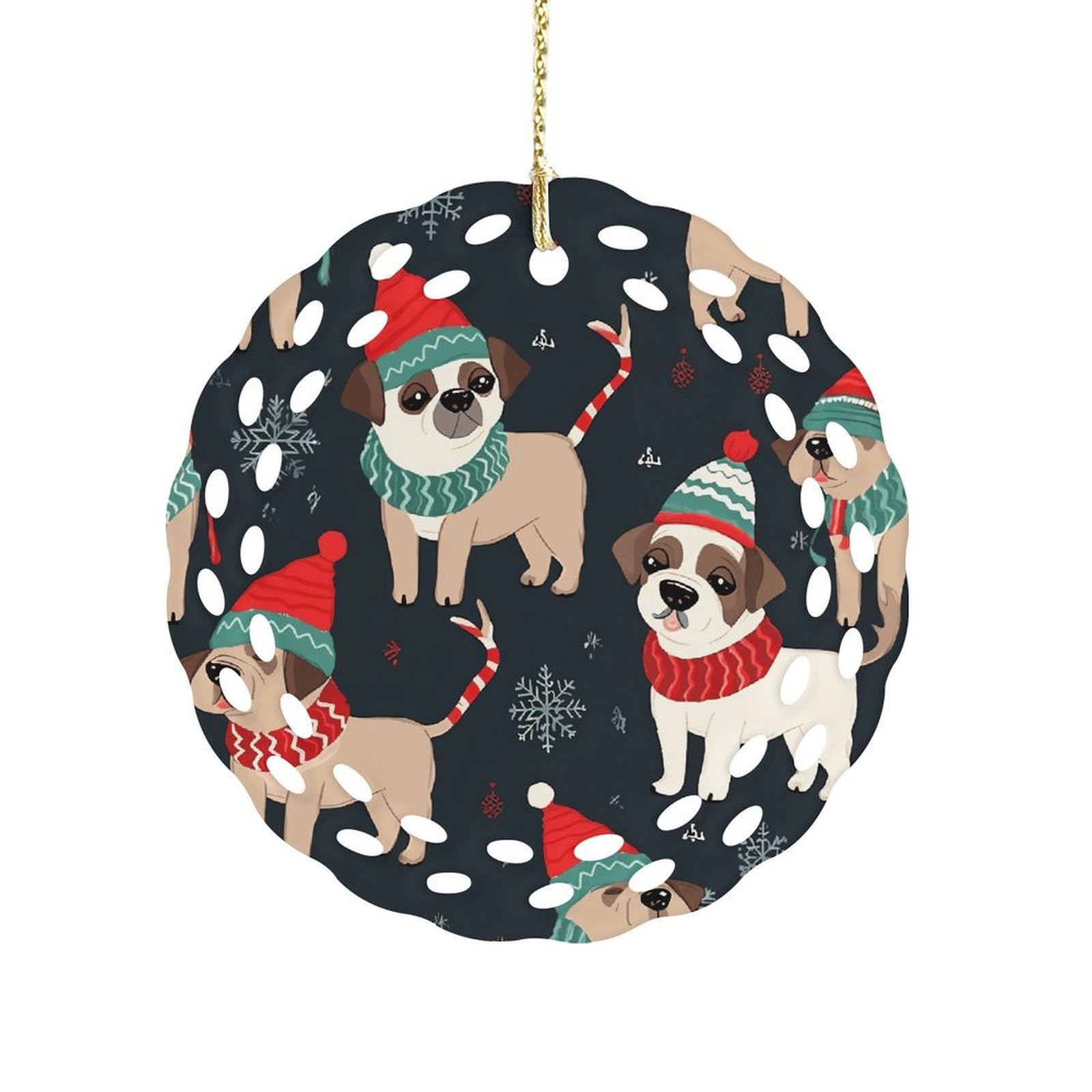 Merry Christmas Dog Christmas Ornament Holiday Hanging Decoration Xmas Tree Keepsake Personalized Xmas Tree Ornament Round Ceramic Ornaments for Keepsake Gifts Ideas Home Decor