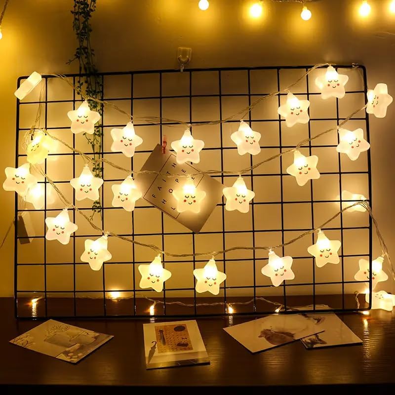 Image of Xenith 14 LED Smiling Cute Star Serial String Fairy Light Baby Night Light Cloud Light Cute Kids Night Lights for Christmas Light Diwali Lighting for Home Decoration (Warm White, 3.5 Meter)