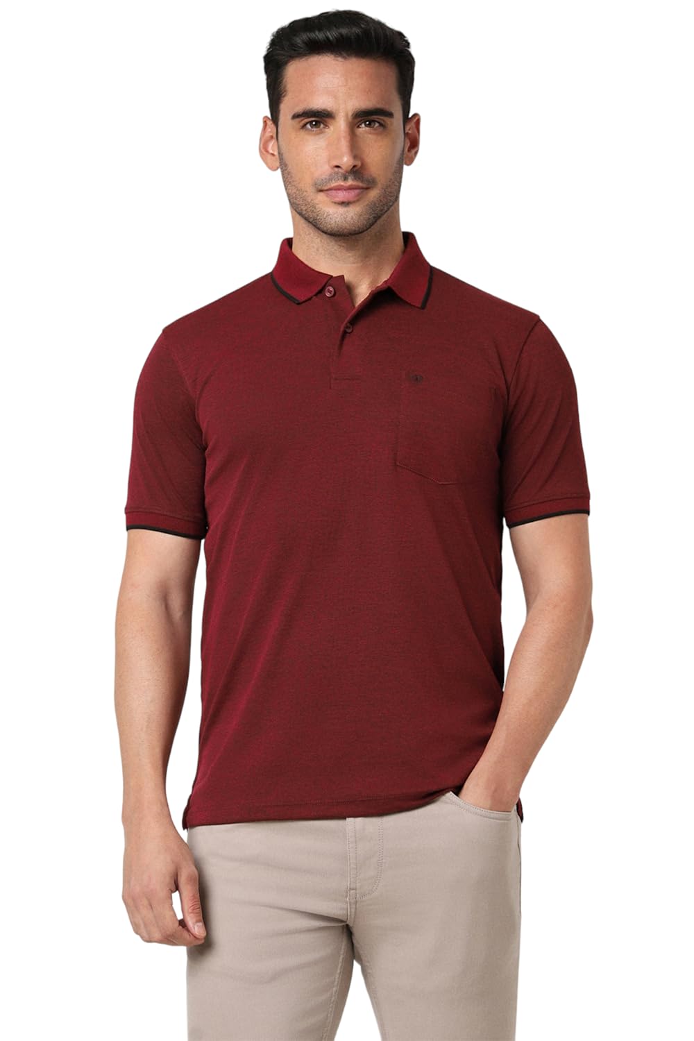 Peter EnglandMen's Premium Regular Fit Half Sleeve Polo T-Shirt with Pocket | Cotton Rich | Birds Eye Interlock Weave