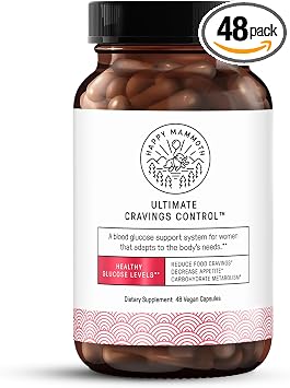 Happy Mammoth Ultimate Cravings Control Sugar & Carb Cravings Support, Chromium, Natural Appetite Management & Metabolism Supplement for Adults, Non-GMO, No Gluten, Dairy, Soy or Sugar, 48 Capsules