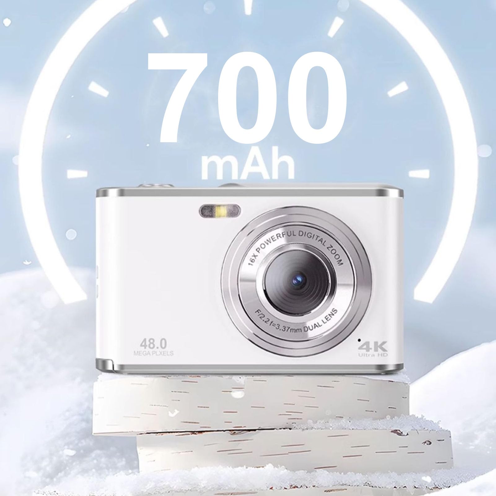 Aparat Cyfrowy 4K, Aparat do Vlogowania 4K 48 MP z Autofokusem i 2,8-calowym Ekranem IPS, Cyfrowy Aparat Typu „wskaż i Zrób zdjęcie” z 16-krotnym Zoomem dla Nastolatków, (WHITE)