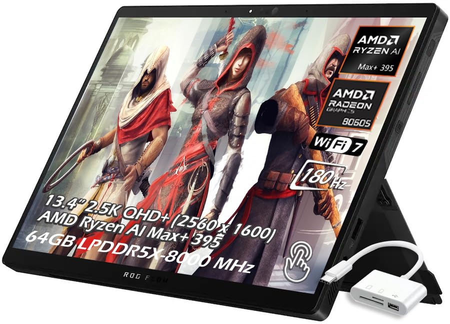 Image of ASUS ROG Flow Z13 Gaming Tablet, 13.4 inch 2.5K QHD+ 180Hz Touch Display, AMD Ryzen AI MAX+ 395, AMD Radeon 8060S, 64GB LPDDR5X RAM 1TB SSD, Backlit KB, Wi-Fi7 Bluetooth, Win11, w /USB 3.0 Hub, W /GaLiMu