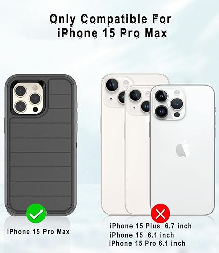 Miniatura 2 de Paprose Funda para iPhone 15 Pro Max, resistente de 3 capas, a prueba de golpes, a prueba de caídas, polvo, duradera, de grado militar, funda de