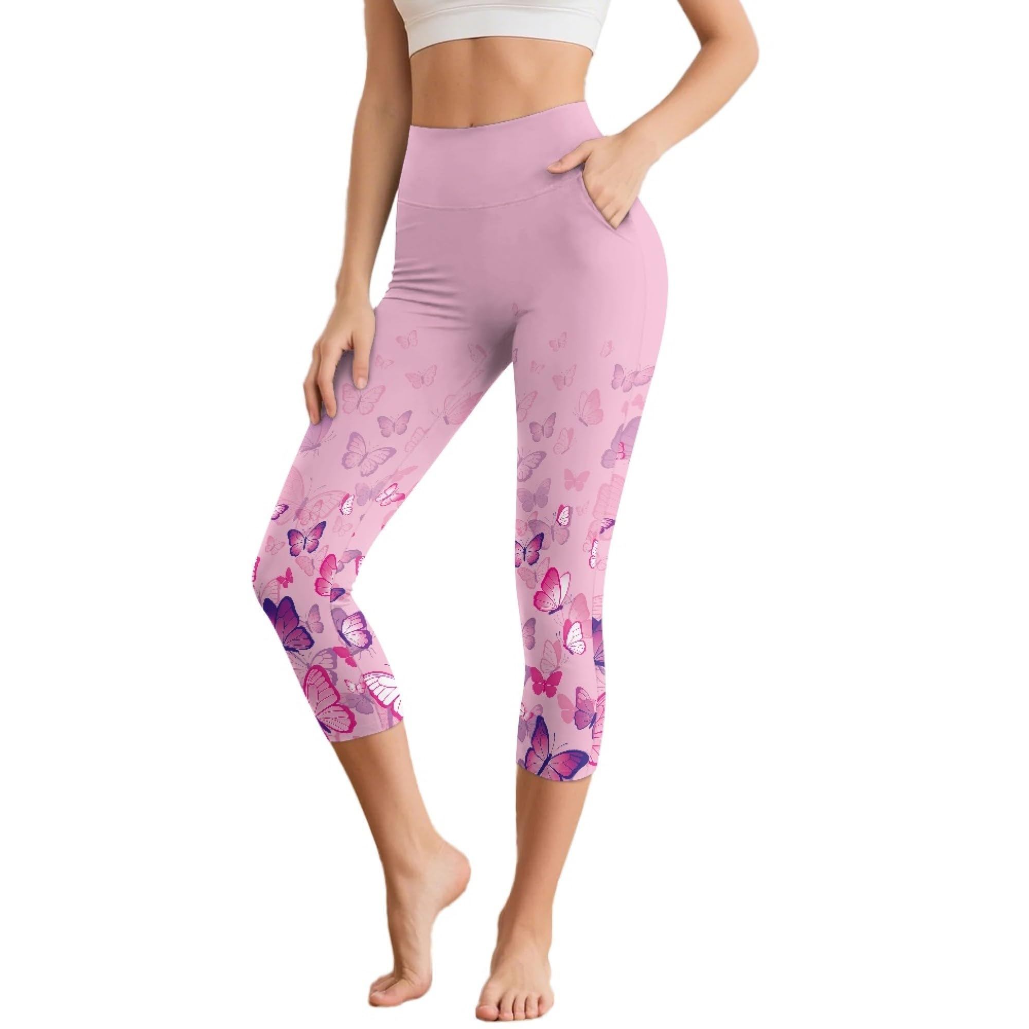 Amzbeauty Capri-Leggings für Damen, hohe Taille, Bauchkontrolle, 3/4-Länge, Sport, Workout, Fitnessstudio, Laufen, Yogahose