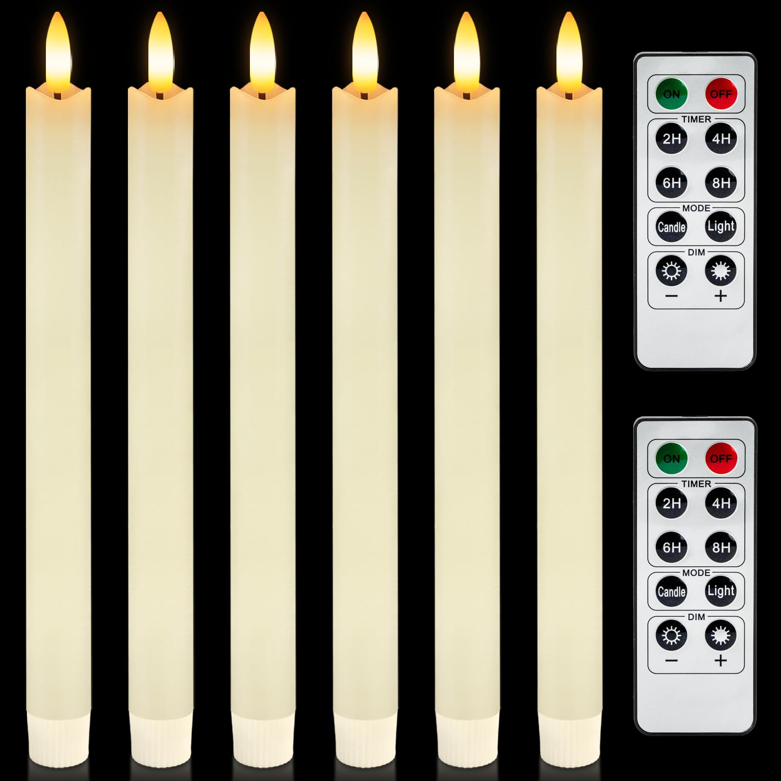 Homemory 6 Pcs Flameless Taper Candles with Remote Timer and Dimmer, LED Candle Sticks with Flickering Light, Ivory Battery Operated Window Candles, 9.6 Inches for Wedding Home Indoor Decoration
