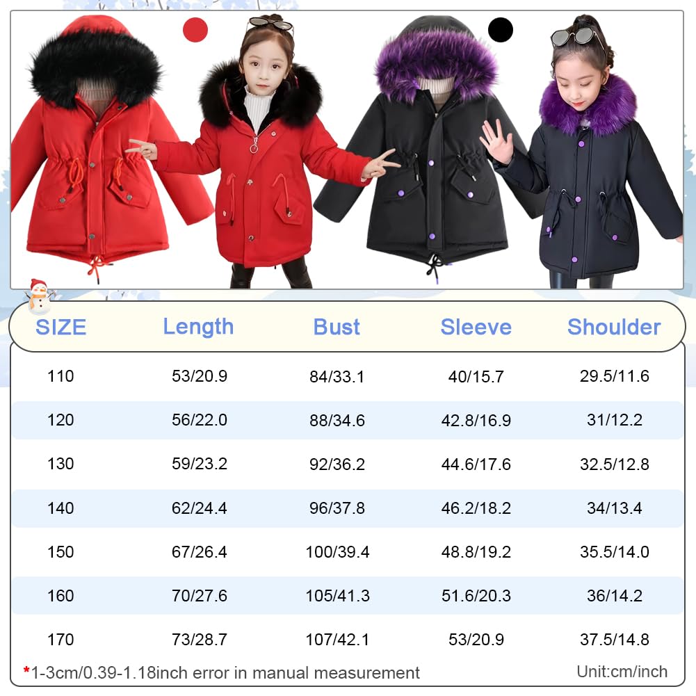 LCIGIA Enfant Fille Manteau d'hiver Fourrure Veste à Capuche Avec Cordon De Serrage Outdoor Jacket Avec Doublure Chaude Doudoune