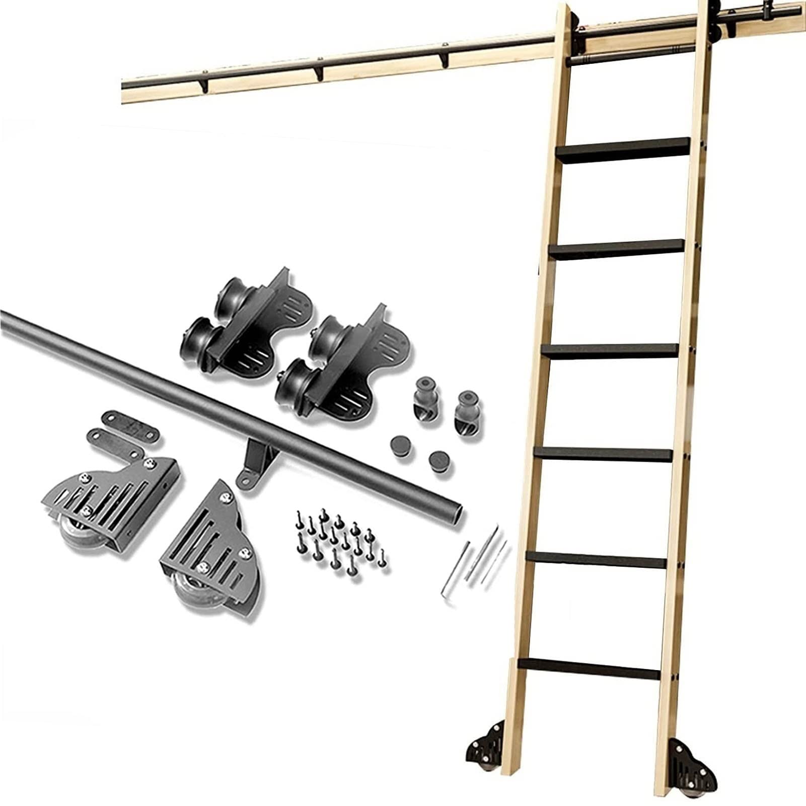 3.3ft-20ft Retractable Sliding Barn Door Hardware Kit with Floor Roller Wheels Rolling Library Ladder Hardware Kit for Home Loft Office (No Ladder) (Size : 10ft/300cm Track kit)