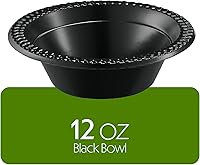 Vista 6 de PLASTICPRO 100 piezas de cuencos de plástico negros ligeros de 12 onzas, cuencos de sopa de plástico, platos de ensalada negros desechables